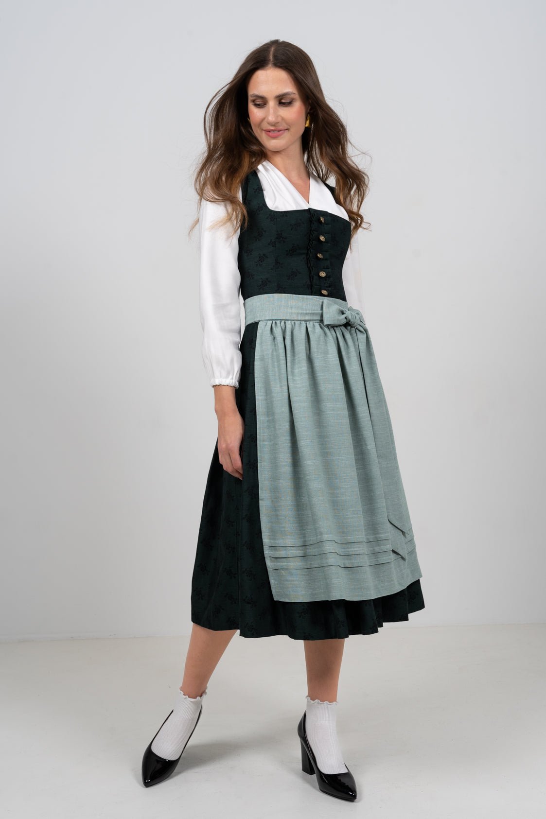 JACQUARD LEINEN DIRNDL TRADITIONAL BOUQUET SMARAGD/ EUKALYPTUS - JAN&INA Trachten