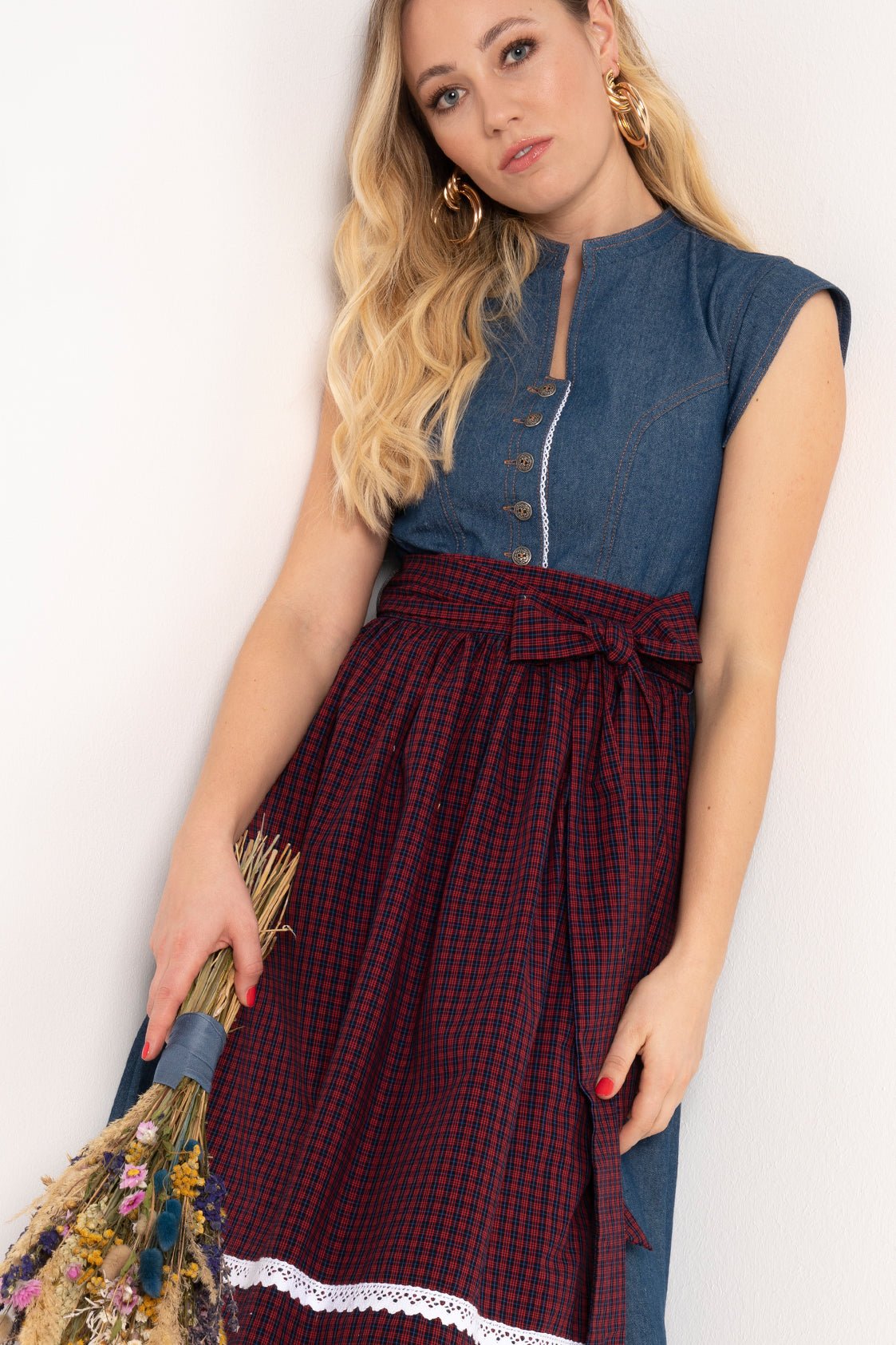 JEANS DIRNDLKLEID MITTELBLAU/ ROT - JAN&INA Trachten