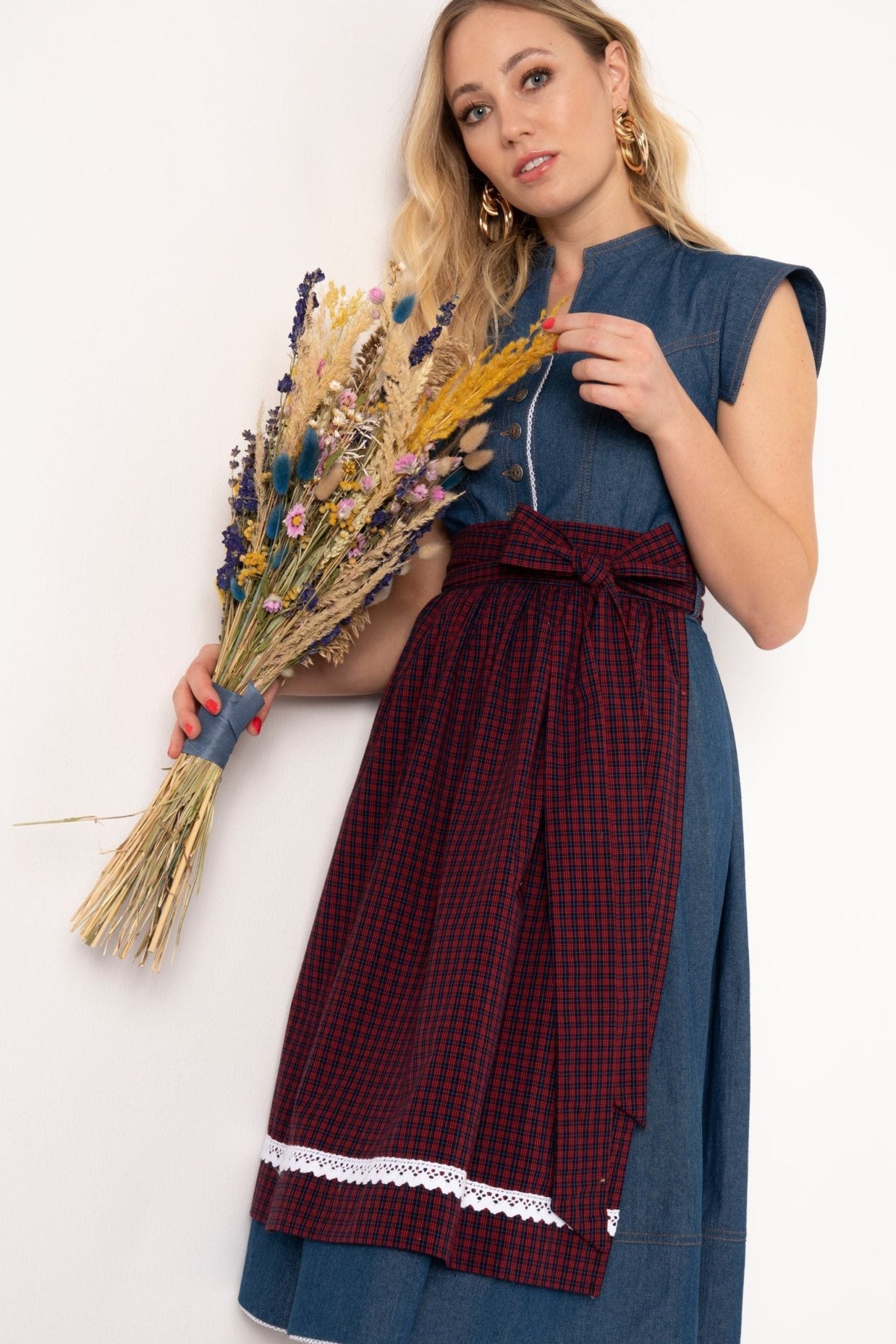 JEANS DIRNDLKLEID MITTELBLAU/ ROT - JAN&INA Trachten