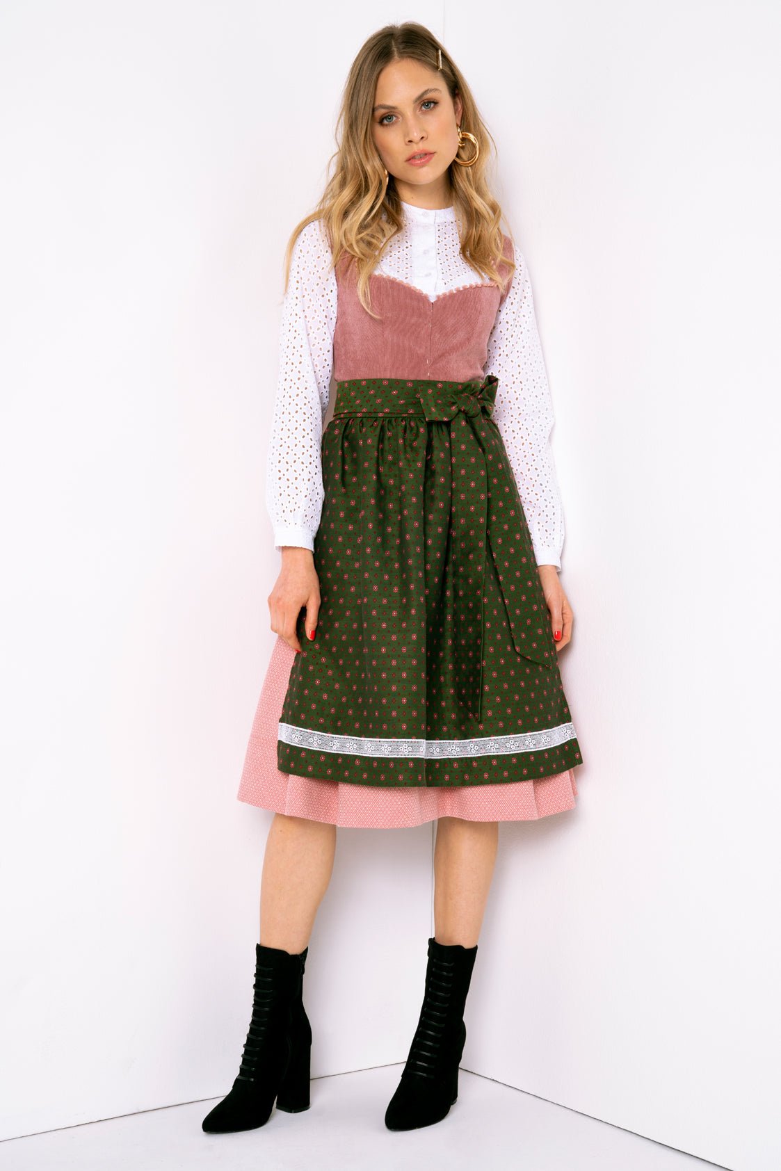 CORD DIRNDL FLORAL DOTS HUMMER/WALDGRUEN - JAN&INA Trachten