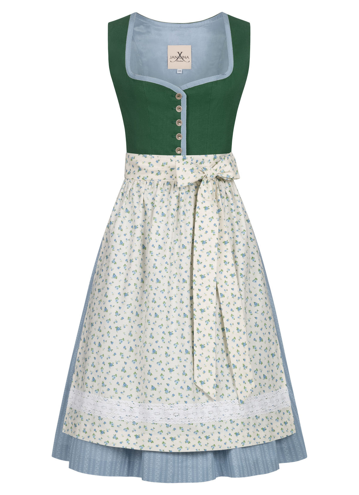 LEINEN DIRNDL MILLE FLEUR TANNENGRÜN - JAN&INA Trachten