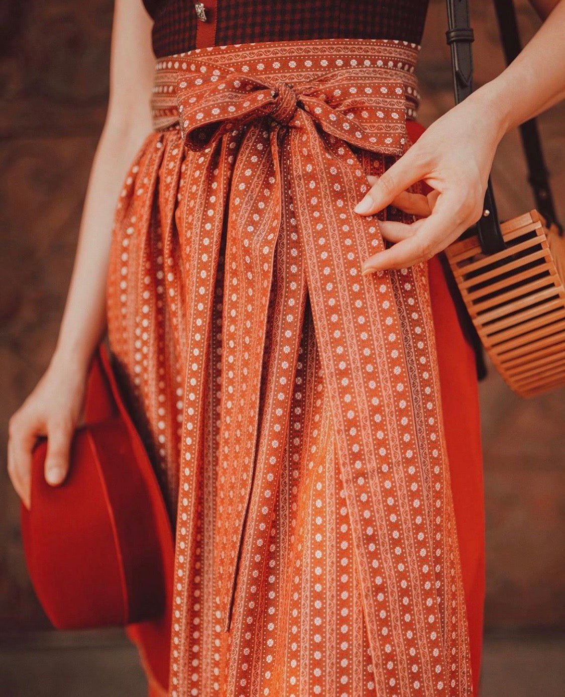 LODEN DIRNDL KARO FLOWER STRIPES CHIANTI/ ROST - JAN&INA Trachten