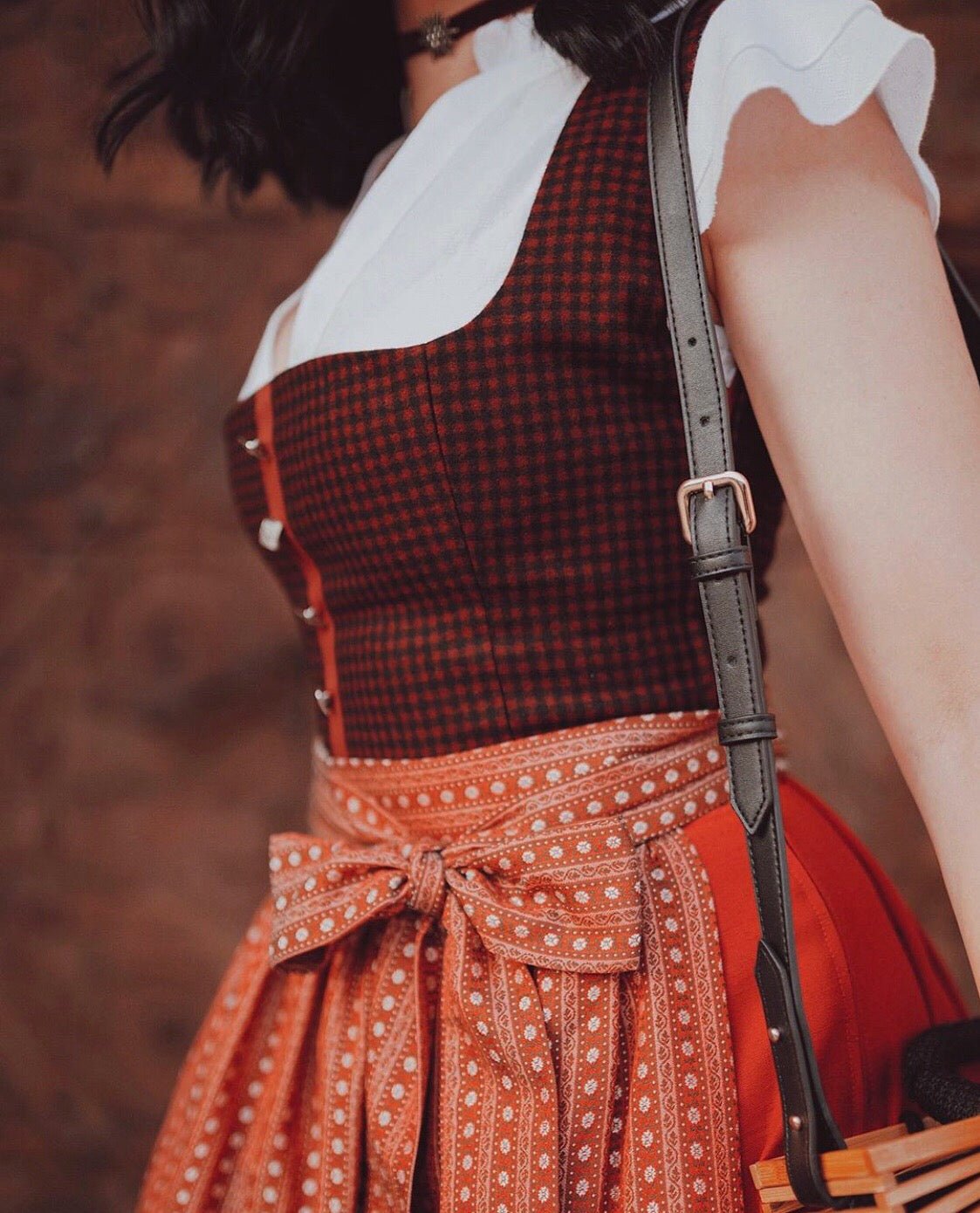 LODEN DIRNDL KARO FLOWER STRIPES CHIANTI/ ROST - JAN&INA Trachten