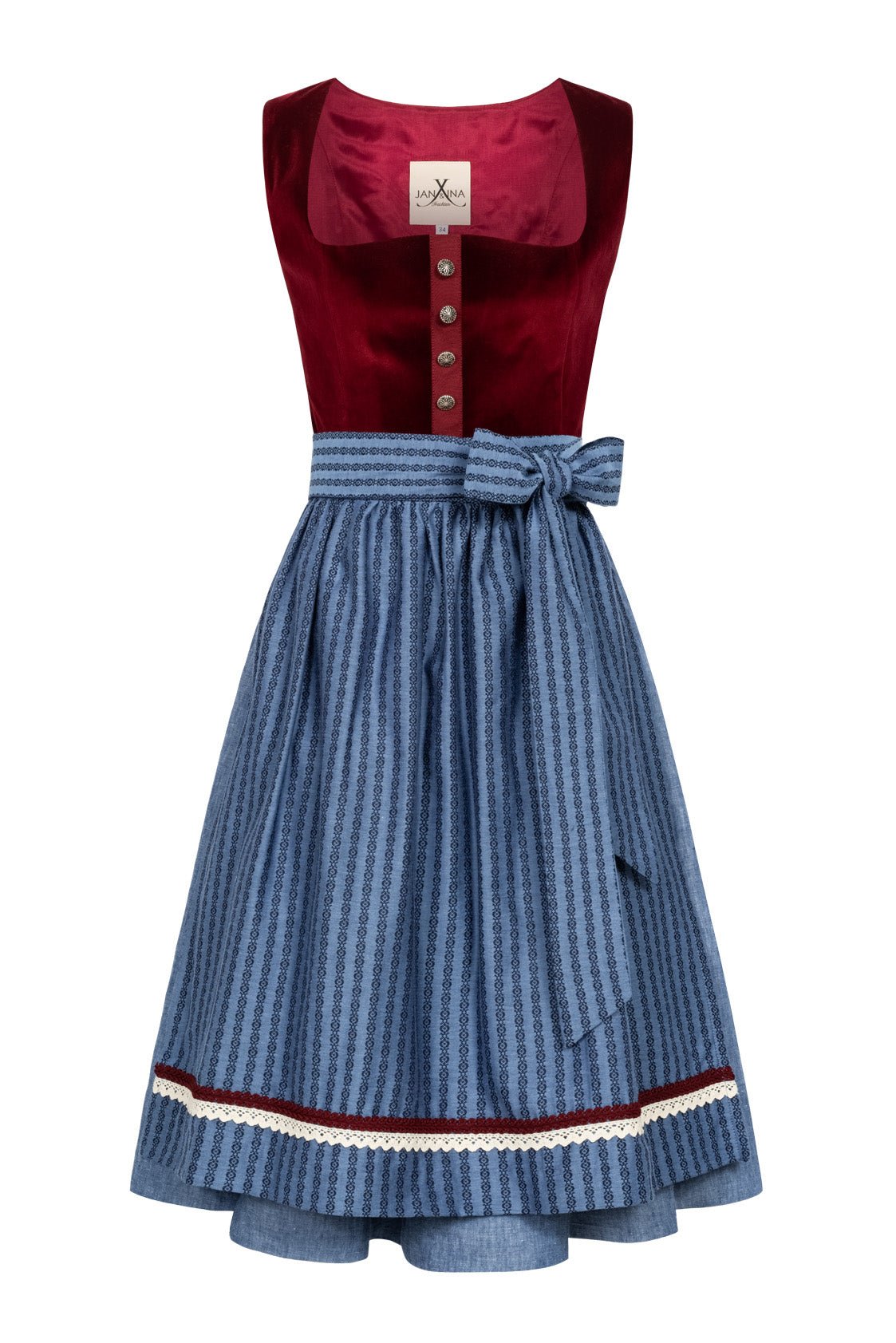 SAMT - JACQUARD DIRNDL BORDEAUX/ TAUBENBLAU - JAN&INA Trachten