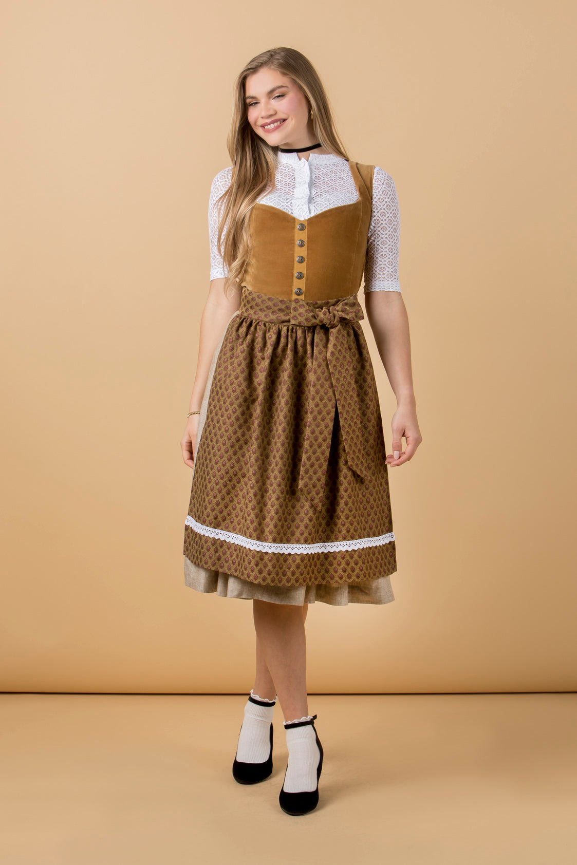 SAMT - JACQUARD DIRNDL CAMEL/CAPPUCINO - JAN&INA Trachten