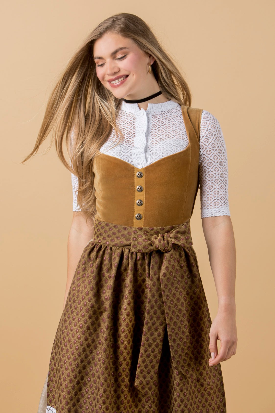 SAMT - JACQUARD DIRNDL CAMEL/CAPPUCINO - JAN&INA Trachten