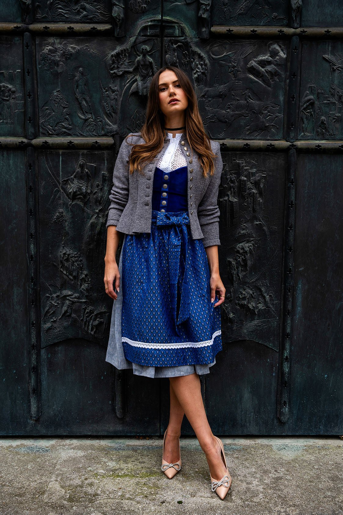 SAMT - JACQUARD DIRNDL KOBALTBLAU/ SILBER - JAN&INA Trachten