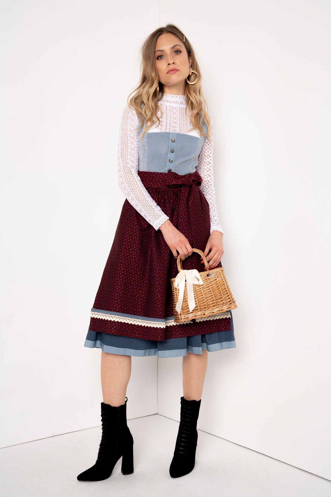 SAMT - JACQUARD DIRNDL KORNBLUME/ GRANAT - JAN&INA Trachten