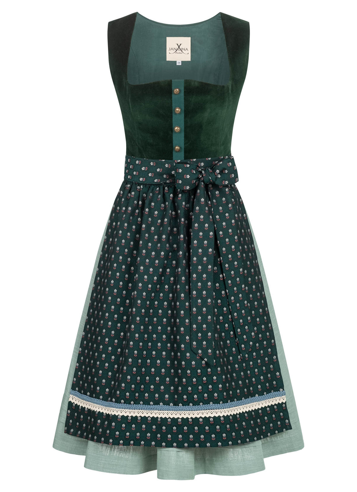 SAMT - JACQUARD DIRNDL SMARAGDRÜN/ MINT - JAN&INA Trachten