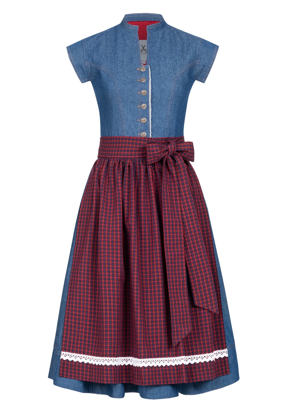 JEANS DIRNDLKLEID MITTELBLAU/ ROT - JAN&INA Trachten