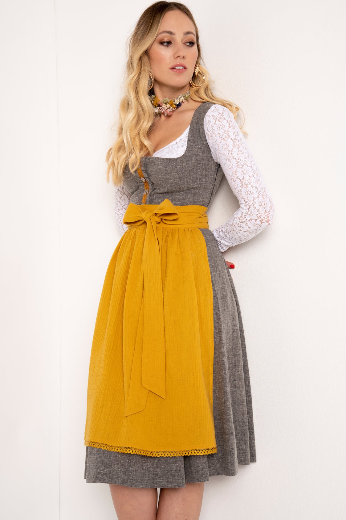 LEINEN DIRNDL TRADITIONAL GREY MELANGE/ SENF - JAN&INA Trachten