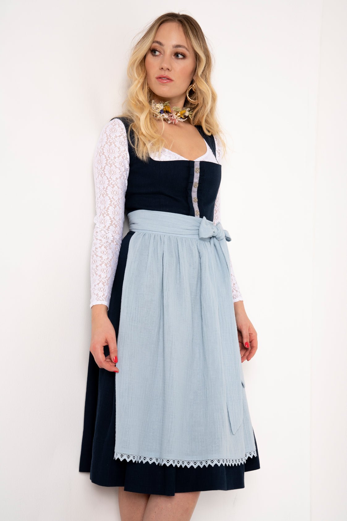 LEINEN DIRNDL TRADITIONAL MARINE/ HELLBLAU - JAN&INA Trachten