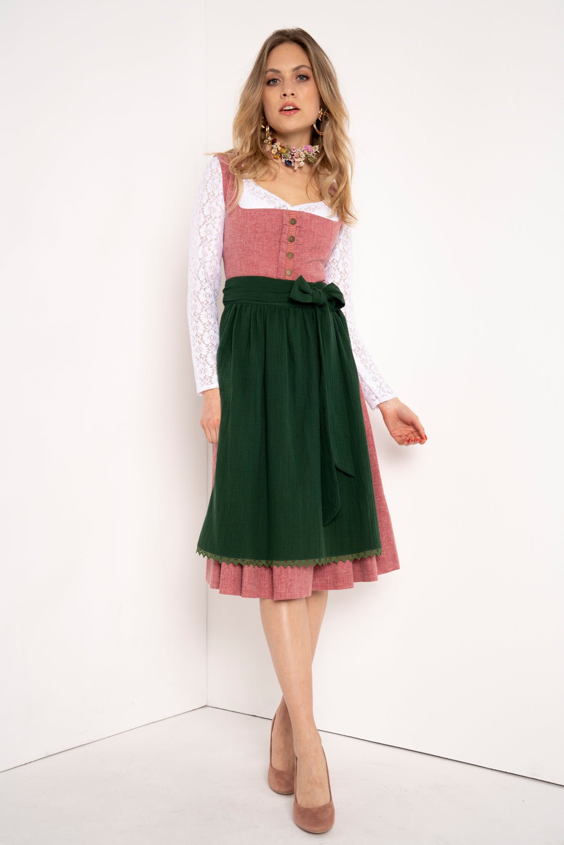LEINEN DIRNDL TRADITIONAL ROSENHOLZ/ ALTGRUEN - JAN&INA Trachten