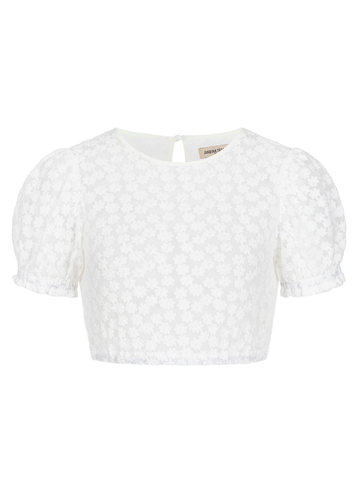 DIRNDLBLUSE STRETCH FLOWER MESH PUFFÄRMEL OFFWHITE - JAN&INA Trachten