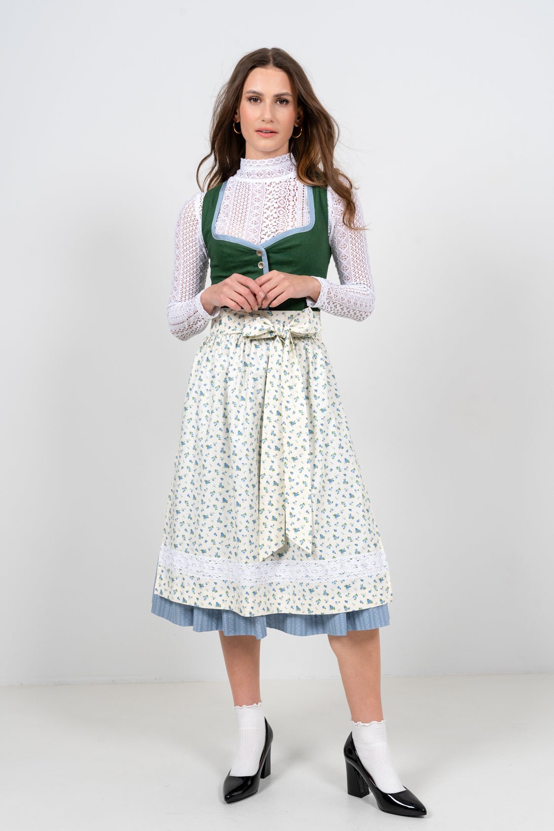 LEINEN DIRNDL MILLE FLEUR TANNENGRÜN - JAN&INA Trachten