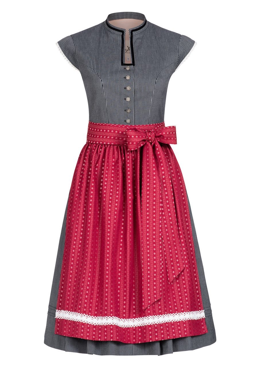 BW DIRNDLKLEID FLORAL STRIPES SCHWARZ/ROT - JAN&INA Trachten