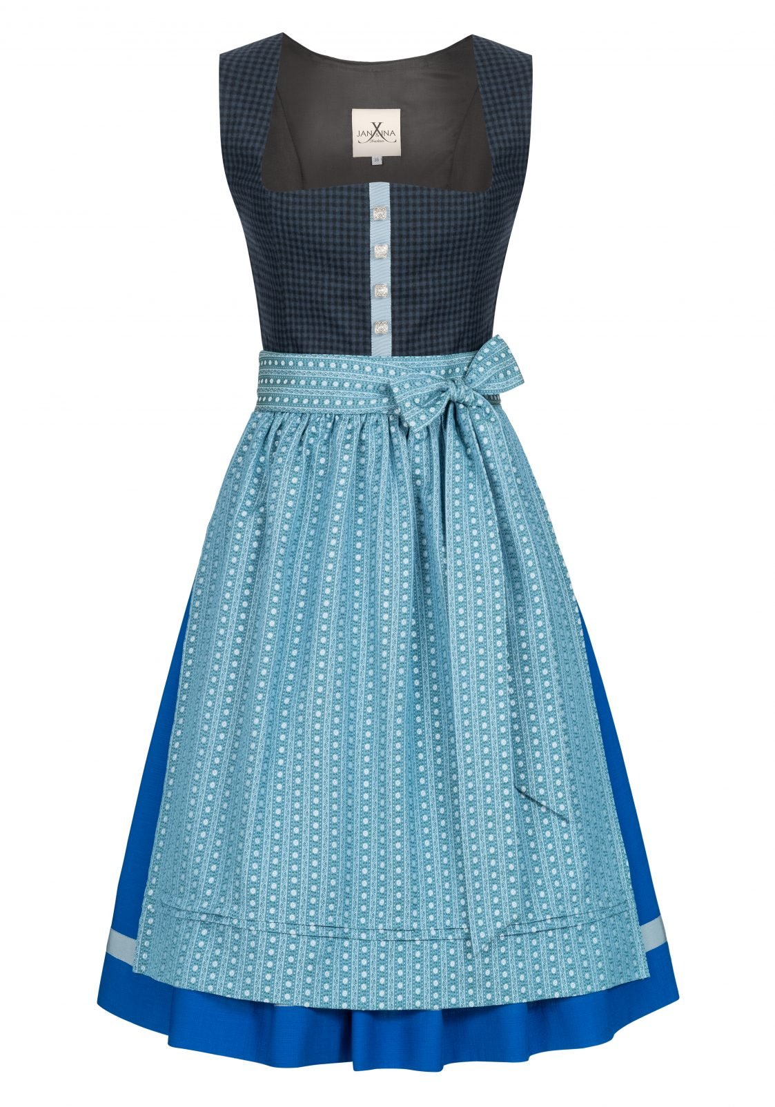 LODEN DIRNDL KARO FLOWER STRIPES DUNKELBLAU/ ENZIAN - JAN&INA Trachten