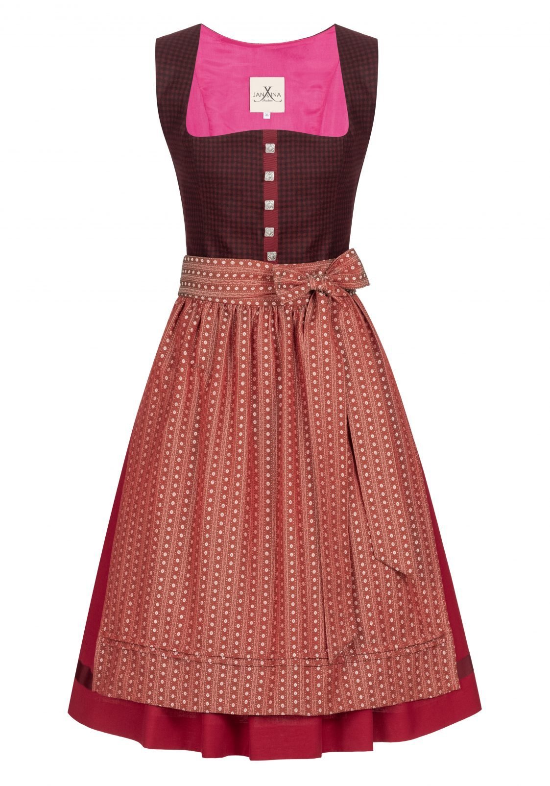 LODEN DIRNDL KARO FLOWER STRIPES CHIANTI/ ROST - JAN&INA Trachten