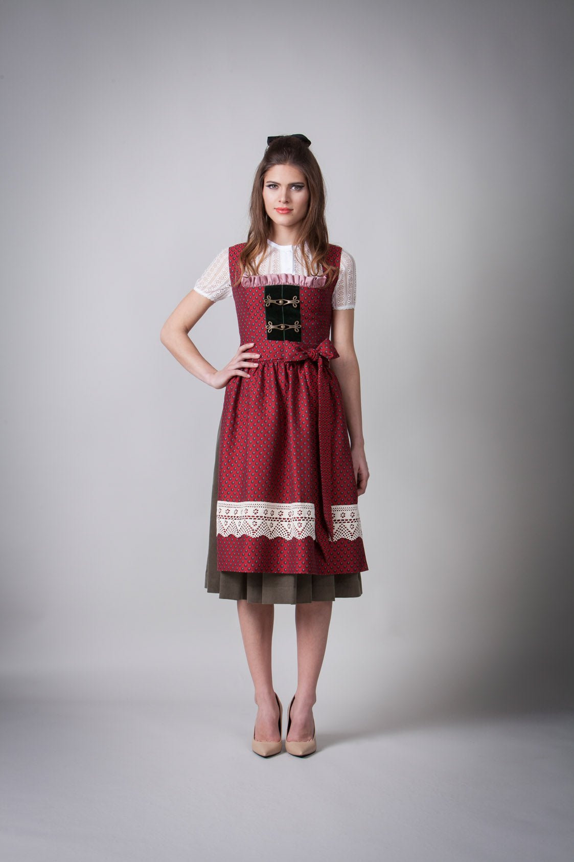 JACQUARD DIRNDL PERGOLA ROT/OLIV - JAN&INA Trachten