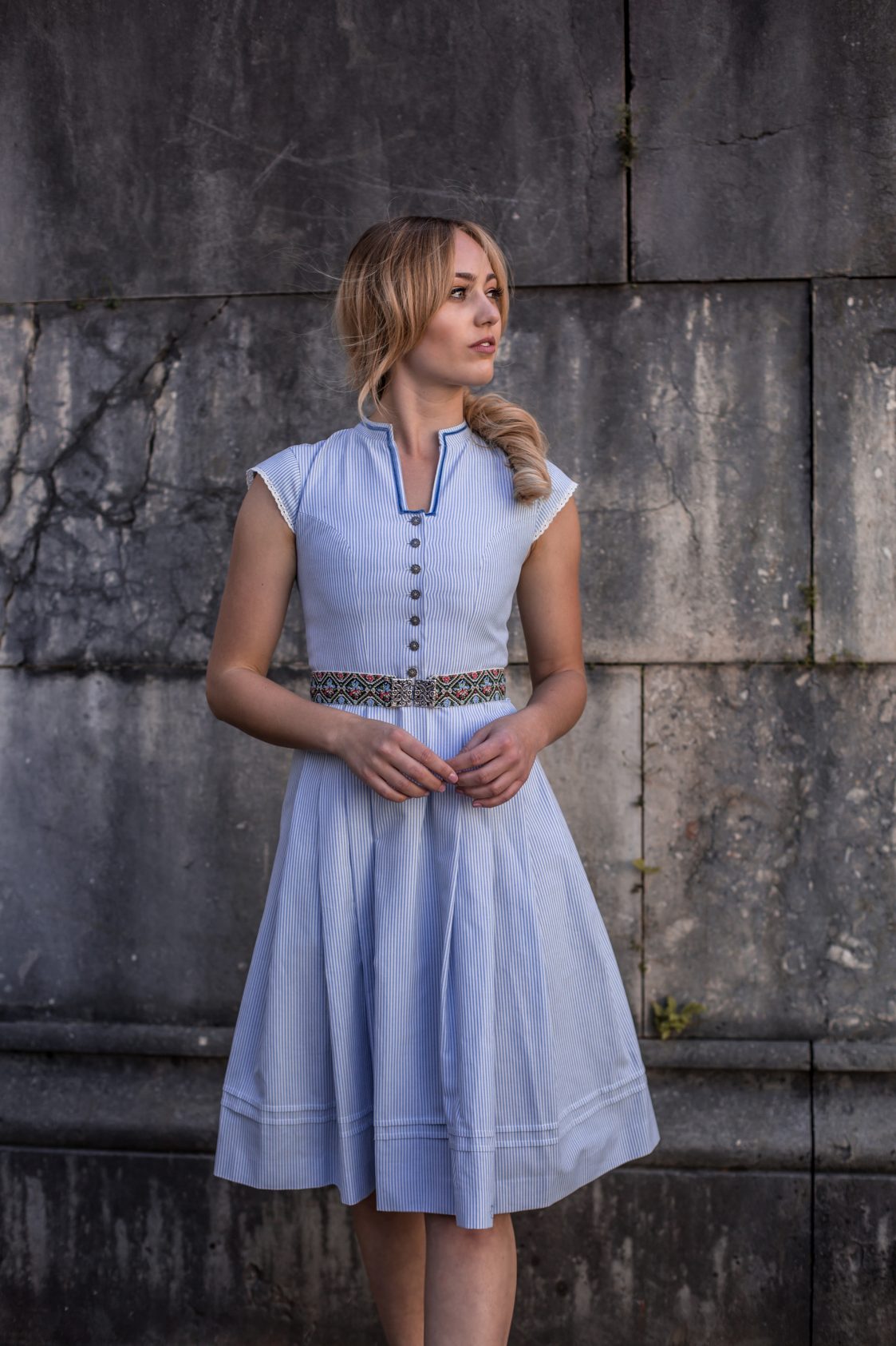 TRACHTENGÜRTEL STRETCH VINTAGE GOBELIN ROSA/HELLBLAU/WEISS - JAN&INA Trachten