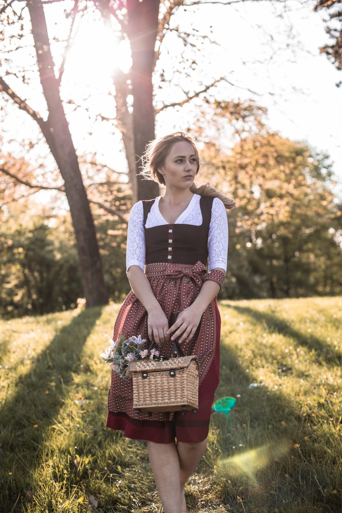 LODEN DIRNDL KARO FLOWER STRIPES CHIANTI/ ROST - JAN&INA Trachten