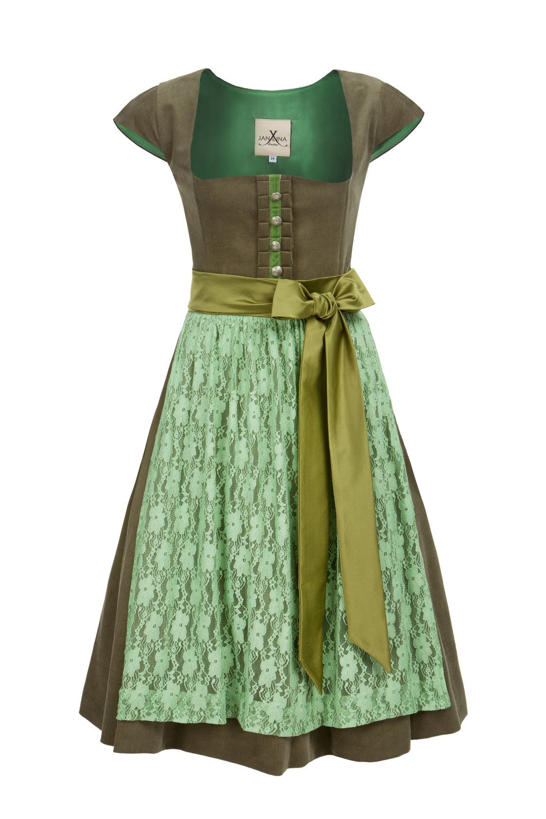 FEINCORD DIRNDL KHAKI/MINT - JAN&INA Trachten