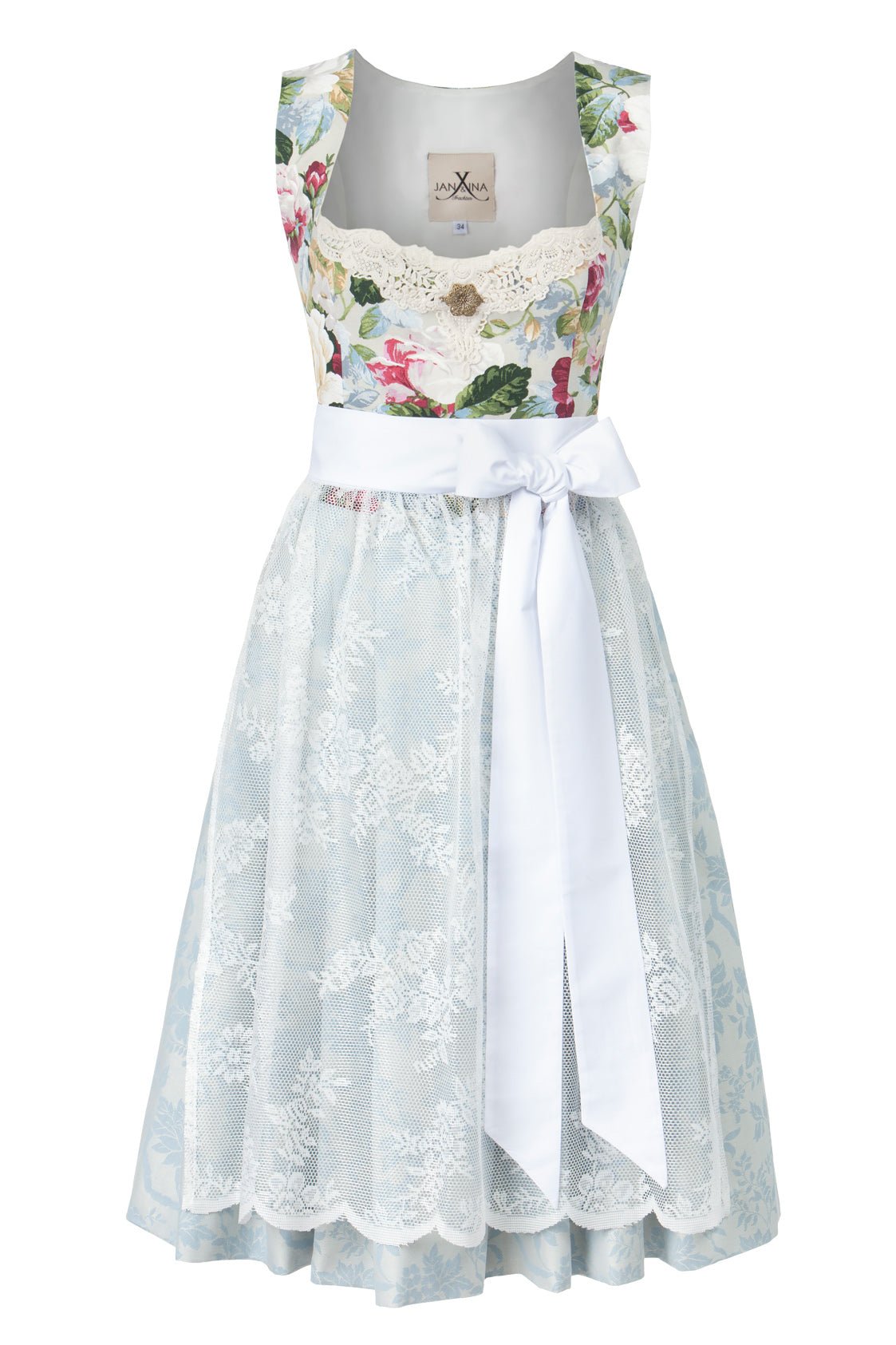 HOCHZEITSDIRNDL VINTAGE OXFORD FLOWERS HELLBLAU - JAN&INA Trachten