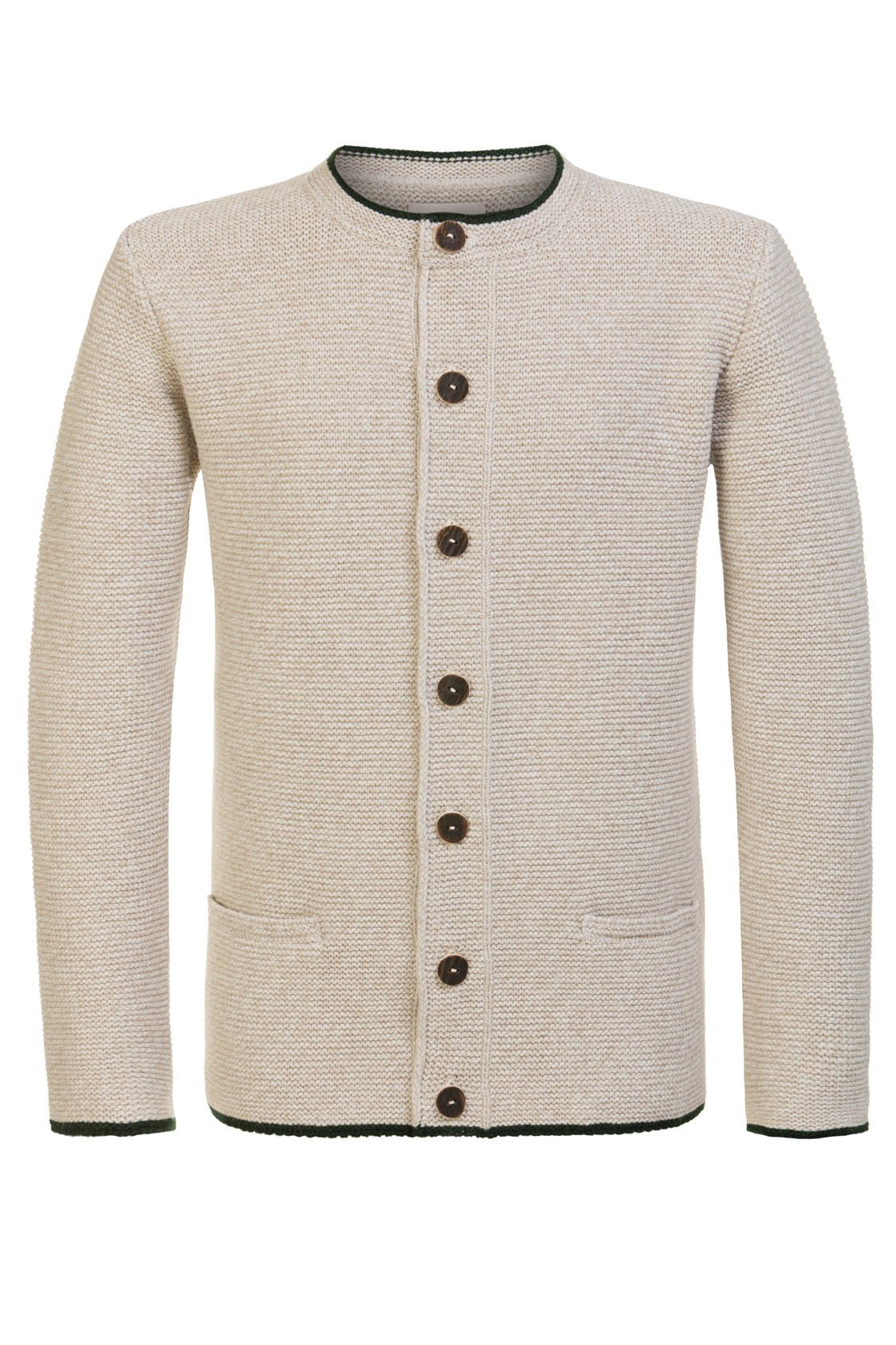 STRICKJACKE PETER MIT STEHKRAGEN BEIGE/TANNENGRÜN - JAN&INA Trachten
