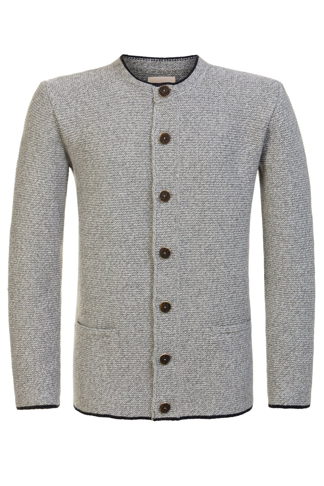 STRICKJACKE PETER MIT STEHKRAGEN GRAU - MELANGE/ NAVY - JAN&INA Trachten