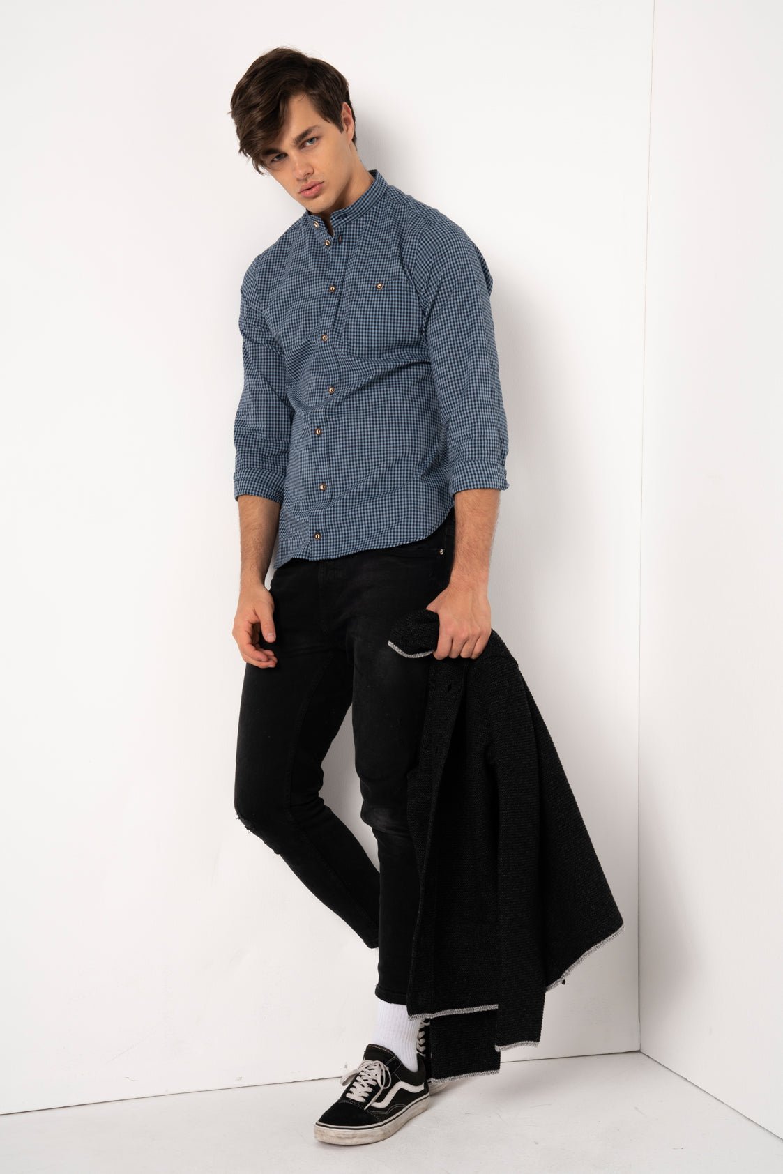 TRACHTENHEMD SLIMFIT FASHION KARO BLAU/ SCHWARZ - JAN&INA Trachten