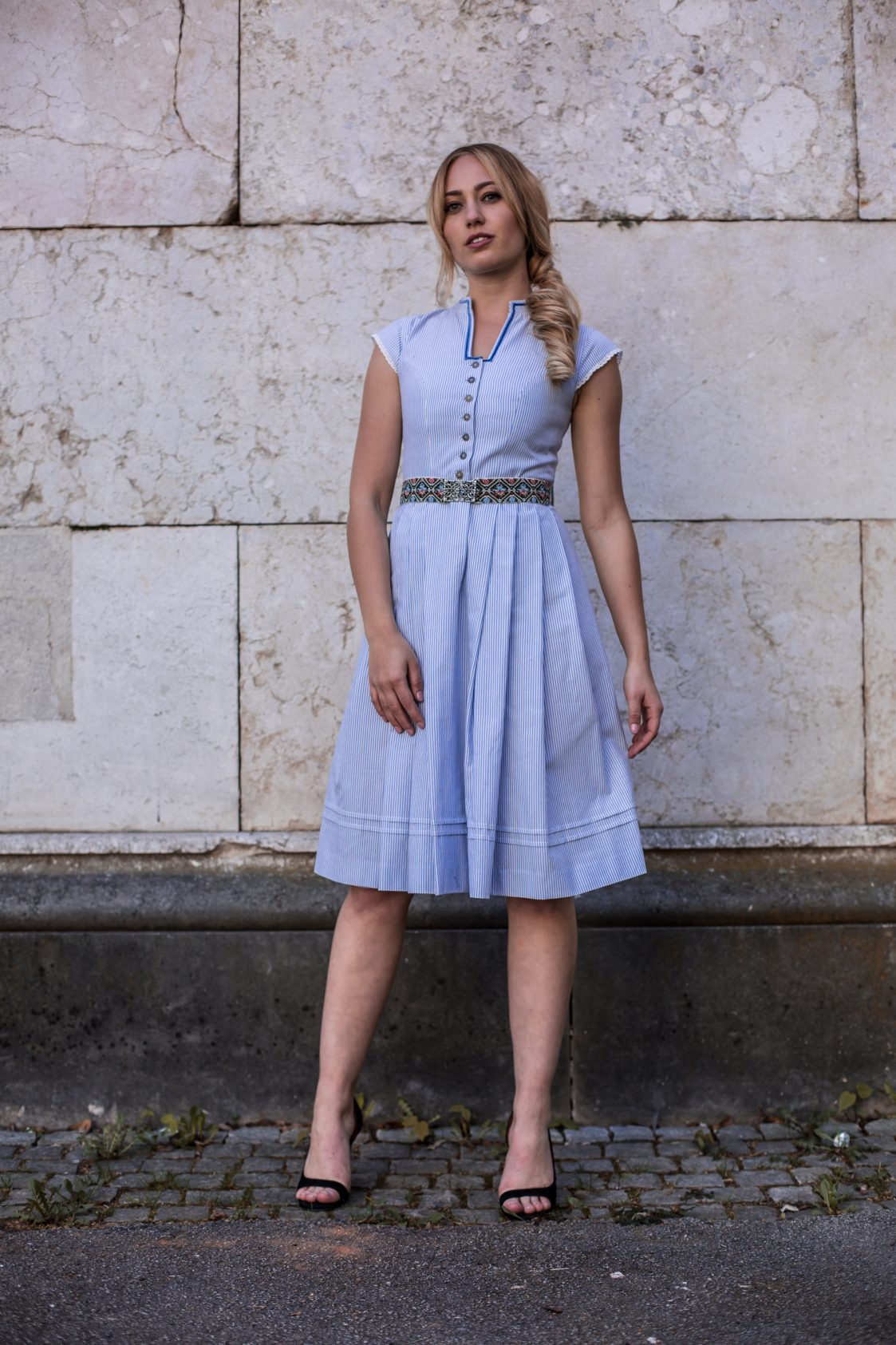 BW DIRNDLKLEID FLORAL STRIPES HIMMELBLAU/VIOLETT - JAN&INA Trachten
