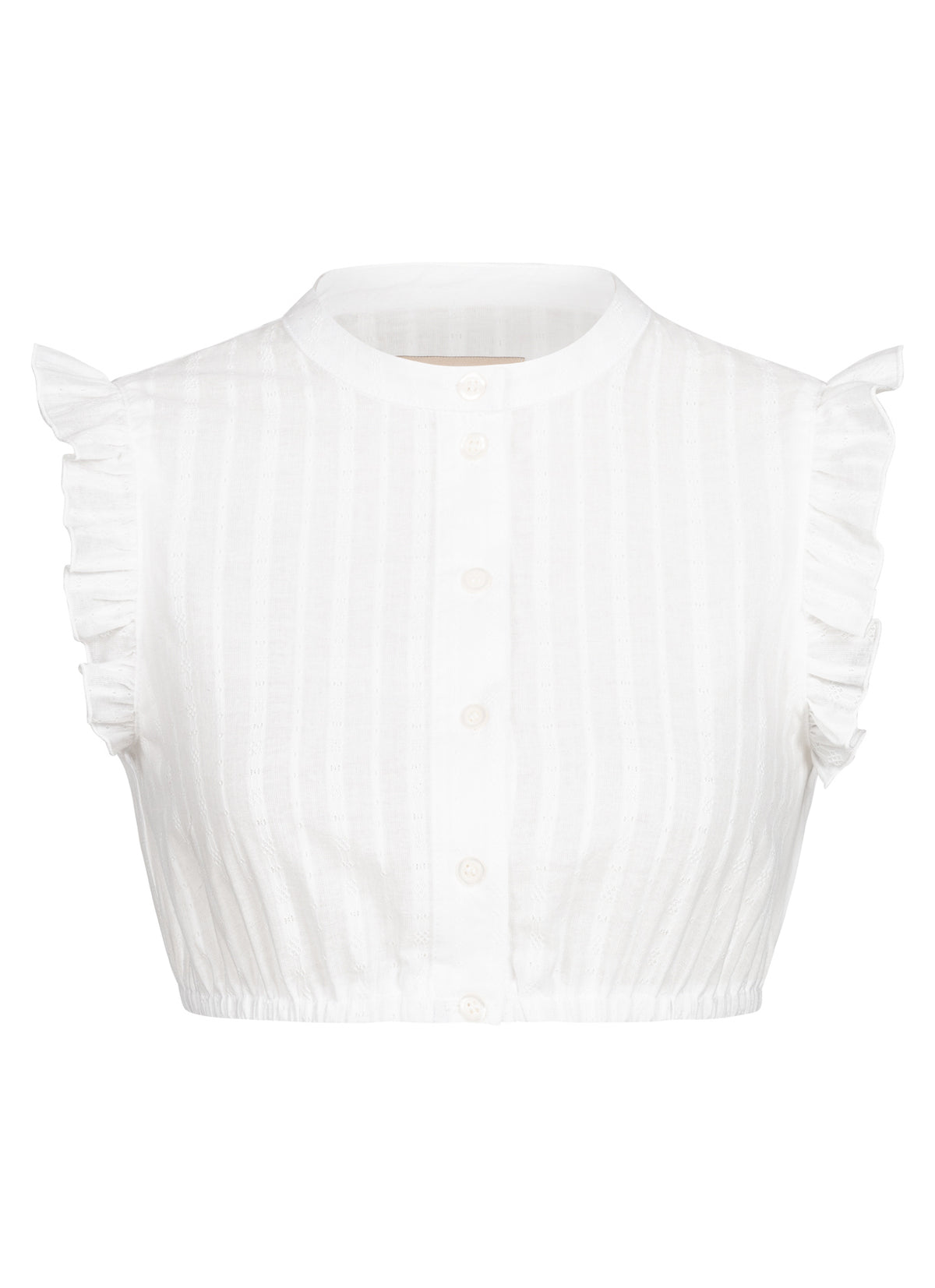 DIRNDLBLUSE STEHKRAGEN FLOWER STRIPES VOLANT WEISS - JAN&INA Trachten