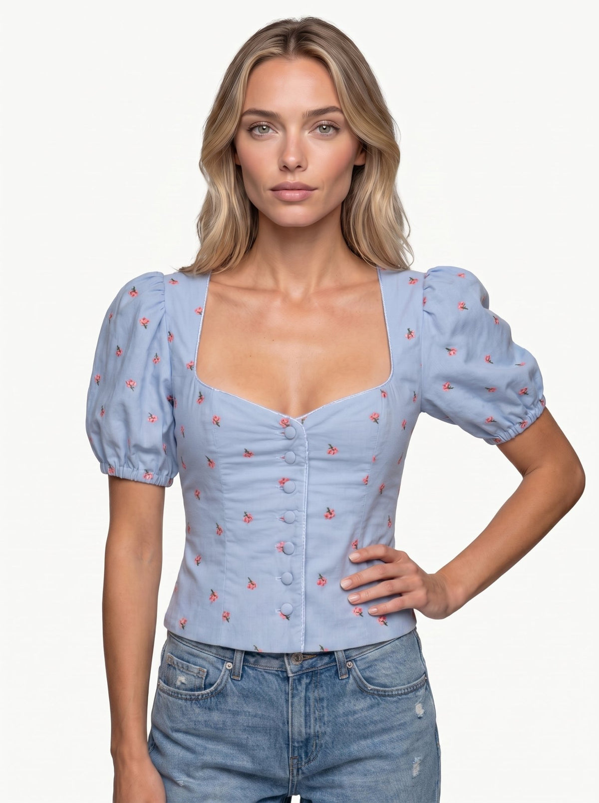 TRACHTENMIEDER LEINEN FLORAL EMBROIDERY HELLBLAU - JAN&INA Trachten